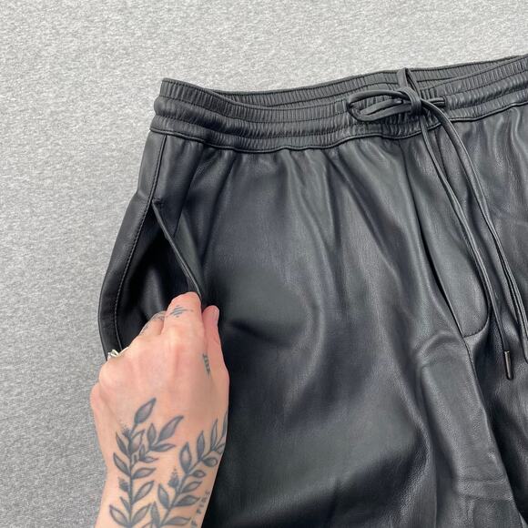 MANGO Womens Faux Leather Pants Large Black Tapered Leg Drawstring Waist Pull On - Picture 9 of 16